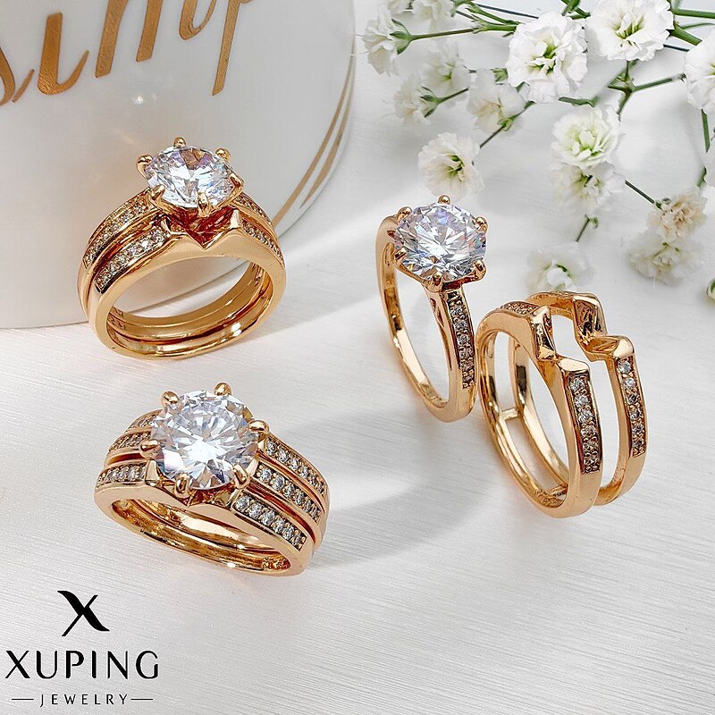 حلقه و پشت‌حلقه سه‌لاین ژوپینگ با نگین درخشان و طراحی کلاسیک